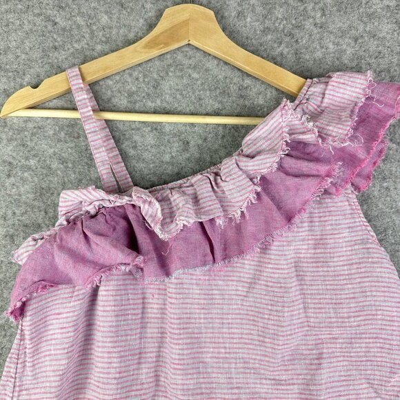 Holding Horses Linen Top Womens S Purple Striped Ruffle Asymmetrical Bohemian - Picture 5 of 11